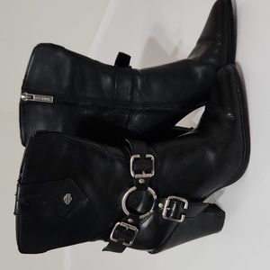 Harley Davison, Genuine Women's Black Leather, stacked heel, all season,…